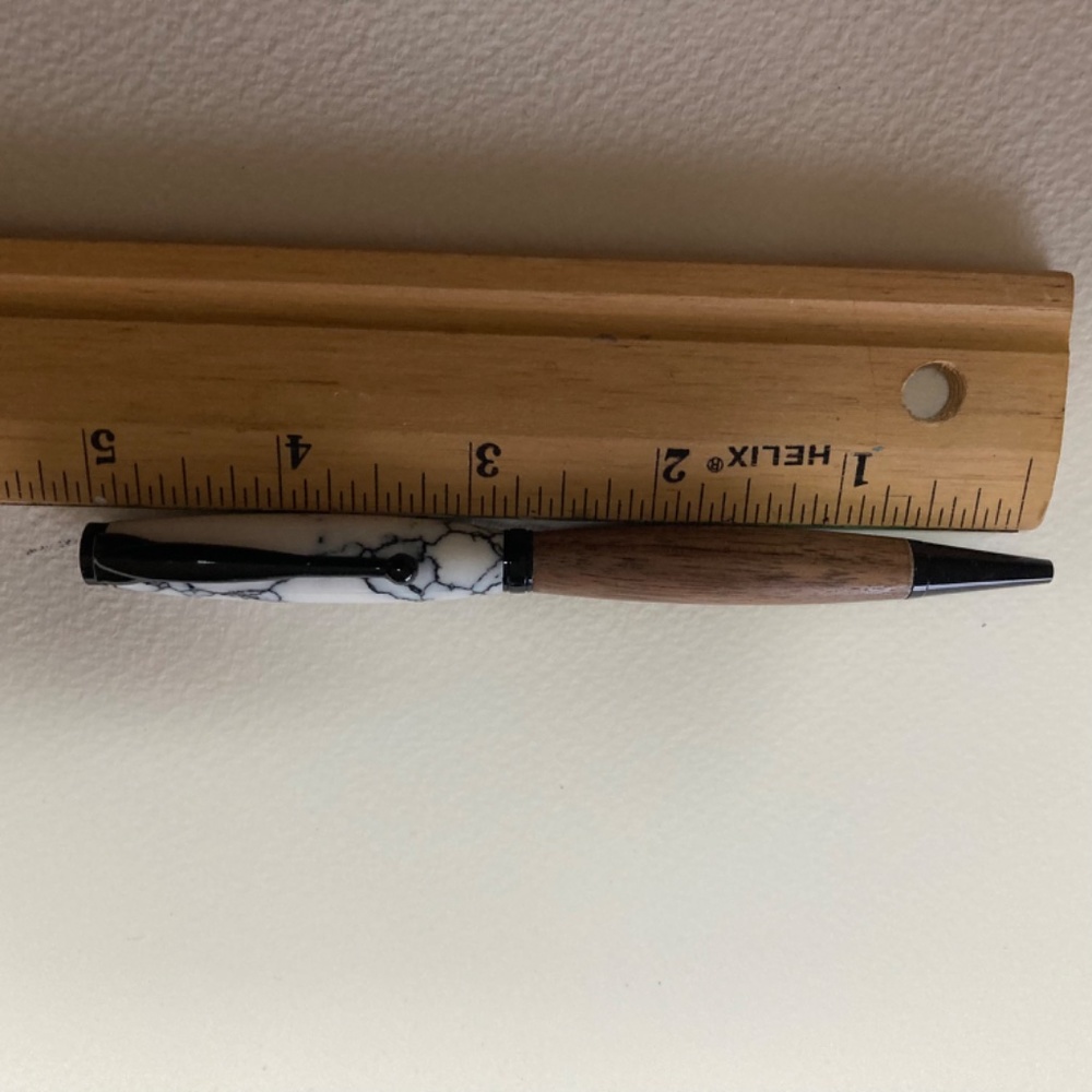 Artist Pen “Hand Turned” Combination Black Walnut Wood/White Marble Acrylic - Picture 6 of 13